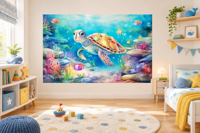 Фототапет Морска костенурка сред цветни корали
