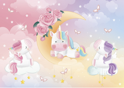 Детски Флис Фототапет UNICORN- Еднорогчета и луна
