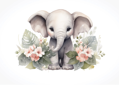 Детски Флис Фототапет Акварел слонче