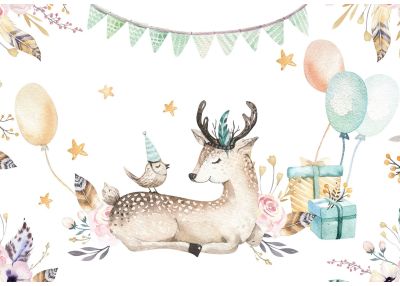 Детски Флис Фототапет Little friends, Животинчета с балончета 3, бохо стил