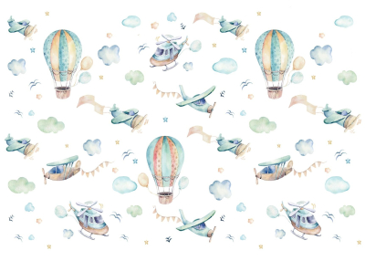 Фототапет Детски десен с балони и самолети за бебешка и детска стая