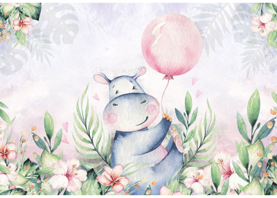 Детски Флис Фототапет AIR TRAVEL-Хипопотамче с балонче