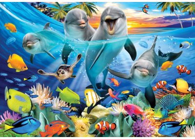 Детски Флис Фототапет  Water world Делфинчета се забавляват