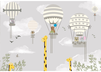 Фототапет Жирафи и балони в небето за детска стая