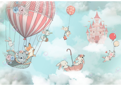 Фототапет Приказно пътешествие с балон и замък за детска стая