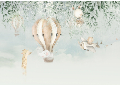 Фототапет Приключение с балон и животни за детска стая