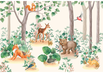 Детски Флис Фототапет Forest animals Горските обитатели