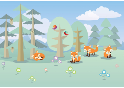 Детски Флис Фототапет Forest animals Малки лисички