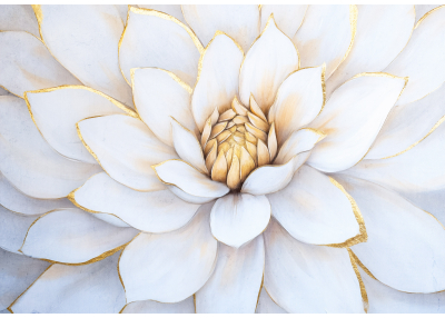 Флис Фототапет FLOWERS Бяло цвете, златен контур