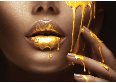 Флис Фототапет Модерен образ, лице на жена, златен акварел