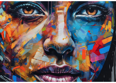 Флис Фототапет Лице на жена, абстрактна рисунка