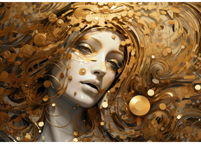 Флис Фототапет 3D лице на жена, златна абстракция