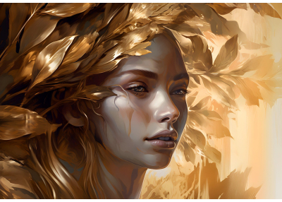 Флис Фототапет 3D лице на жена, златна абстракция