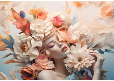 Флис Фототапет Красиво момиче с цветя-3D композиция