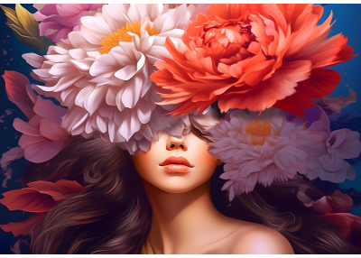 Флис Фототапет Красиво момиче с цветя-3D композиция