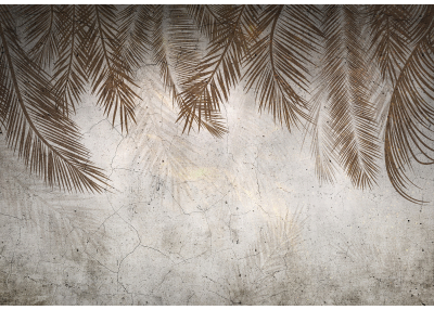 Фототапет Тропически листа върху бетон