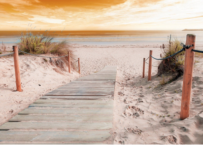 Фототапет Дървена пътека към плажа по залез