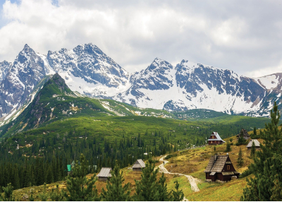 Флис Фототапет Планина- снежни върхове зелени долини