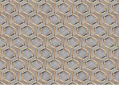 Флис Фототапет 3D Дървено пано, златни лайсни (за стена или таван)