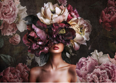 Флис Фототапет Красиво момиче с цветя-3D композиция