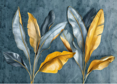 Флис Фототапет Композиция от пера сиво и жълто