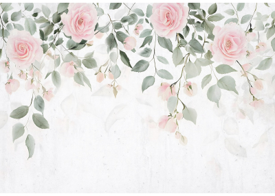Флис Фототапет FLOWERS Винтидж стена с  листа и рози 