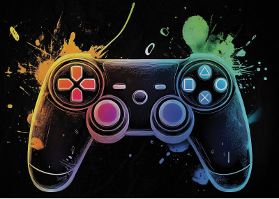 Фототапет Неонов геймърски контролер – графити стил