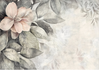 Флис Фототапет Композиция от розово цвете и сива винтидж стена
