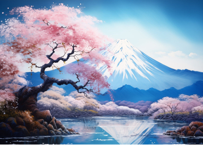 Флис Фототапет Пролетен пейзаж, акварел