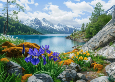 Фототапет Планината в началото на лятото, акварел