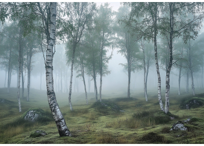 Флис Фототапет   Дървета, широколистна гора, пейзаж- рисунка