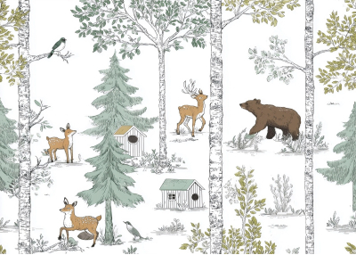 Детски Флис Фототапет Forest animals  Горски животни-весели приятелчета, рисунка