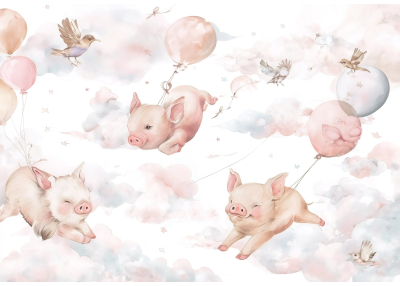 Детски Флис Фототапет AIR TRAVEL-Сладки прасенца с балончета