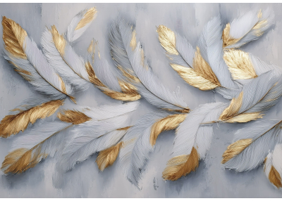 Флис Фототапет PLUME Пера сиво- златно