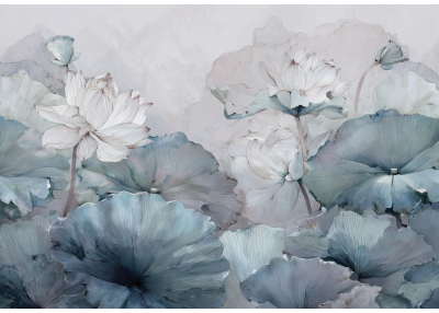 Флис Фототапет FLOWERS художествено пано синьо