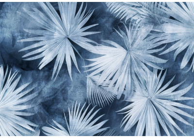 Флис Фототапет LEAVES художествено 3D пано листа синьо