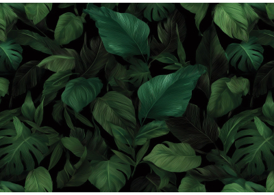Флис Фототапет LEAVES художествено 3D пано листа тъмно зелено