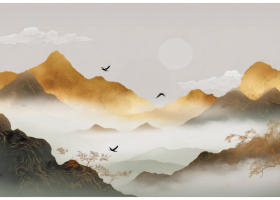 Флис Фототапет   Планини, пейзаж- рисунка