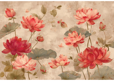 Флис Фототапет FLOWERS Арт композиция от цветя, рисувани, винтидж стил