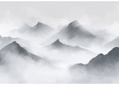 Флис Фототапет  Планински върхове, обвити в мъгла- графика