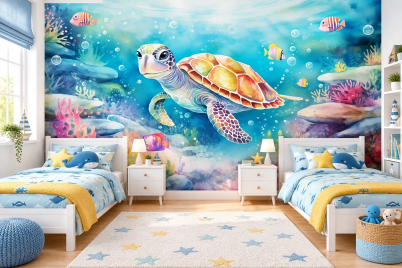 Флис Фототапет Water world Костенурка акварел
