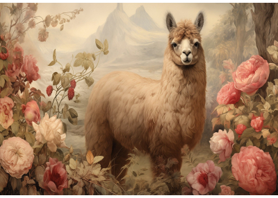 Флис Фототапет ANIMALS Лама и цветя